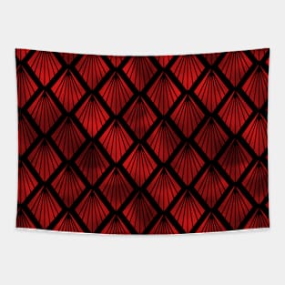 Palm Fans in Black and Ruby Red Vintage Faux Foil Art Deco Vintage Foil Pattern Tapestry