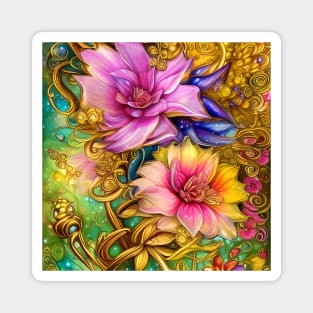 Flowers in Gold Magnet