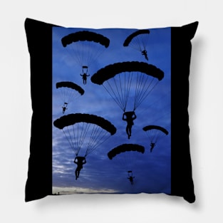 Parachuter's enjoying time in the blue sky as a group Pillow