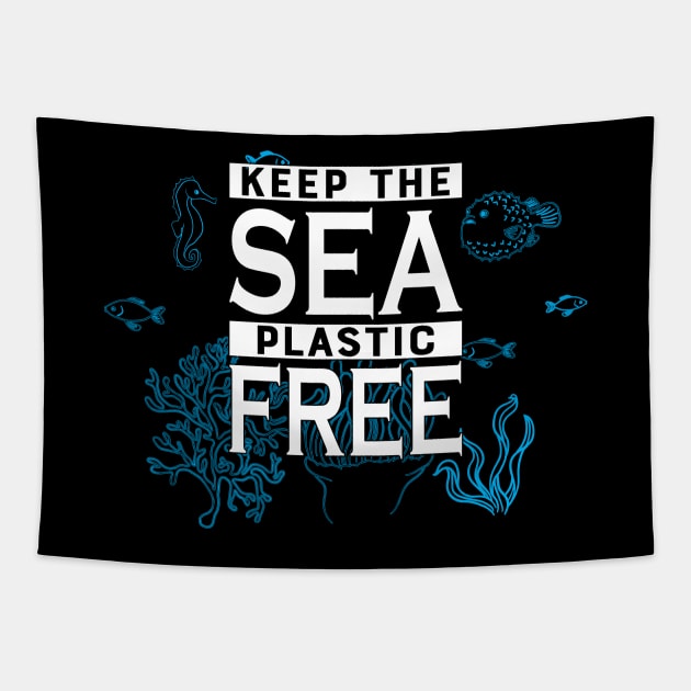 Earth Day - Keep the sea plastic free Tapestry by KC Happy Shop