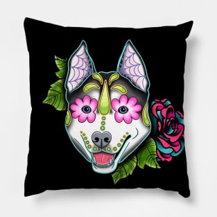 Husky - Malamute - Day of the Dead Sugar Skull Dog Pillow