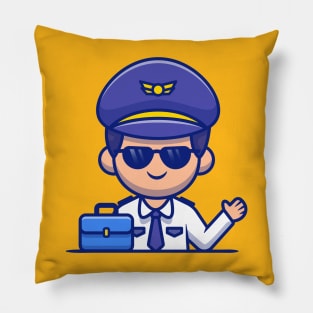 Pilot With Suitcase Cartoon Pillow