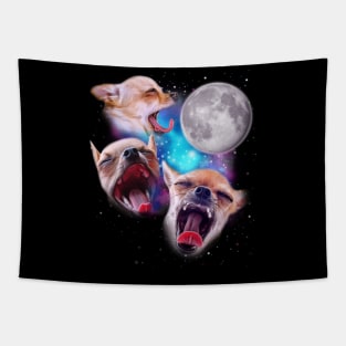 Three Chihuahuas Howl at the Moon Tapestry