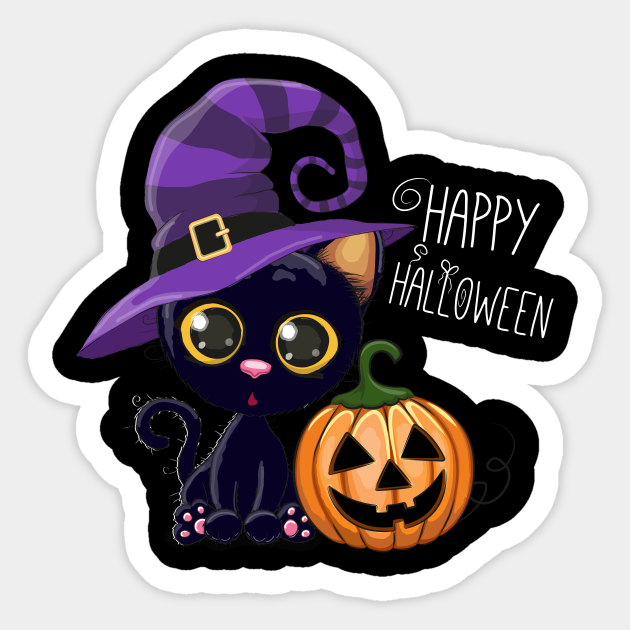 Happy Halloween Cartoon Black Cat - Halloween Black Cat - Sticker | TeePublic Happy Halloween Cartoon Black Cat - Halloween Black Cat - Sticker | TeePublic
