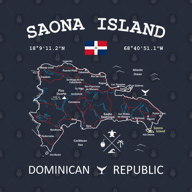 Saona Island Dominican Republic Flag Travel Map Coordinates GPS by French Salsa