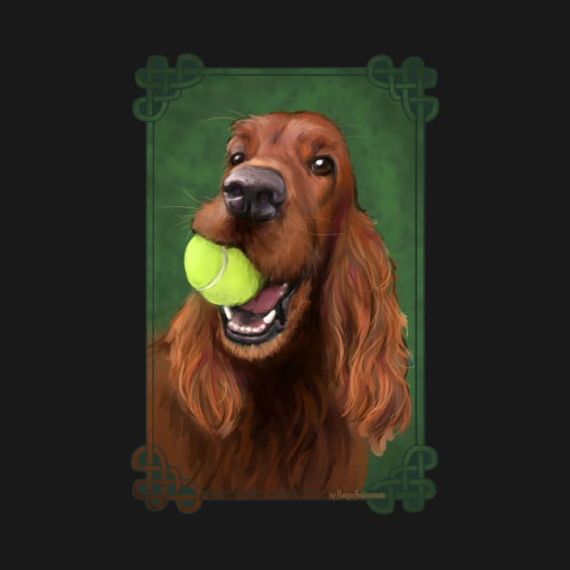 Irish Setter with Tennis Ball illustration by Nadya Neklioudova by nadyawildlife