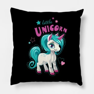 Cute little unicorn girl with a stars & hearts Pillow