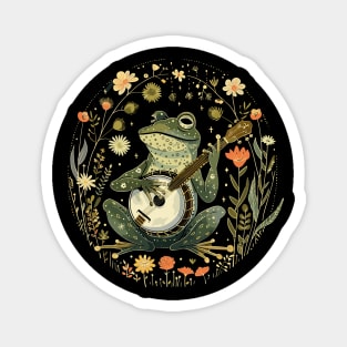 Retro Cottagecore Frog Musician Frog Playing Banjo Magnet