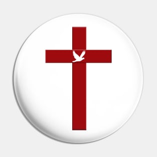 Holy Spirit Resurrection Power at The Cross of Jesus - Red Cross and White Dove symbols Pin