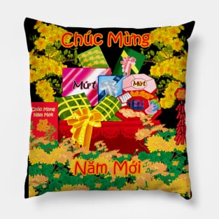 Chuc Mung Nam Moi/Happy New Year/Lunar New Year Gift Basket and Flowers Pillow