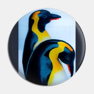 Two king or emperor penguins in white, black yellow. Pin