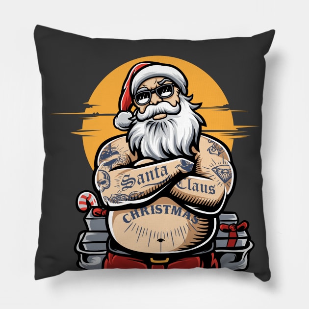 Tattooed Santa Claus // Funny Tatted Up Santa Pillow by SLAG_Creative