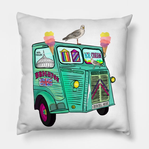 Brighton Ice Cream Trolley Pillow by osmansargin