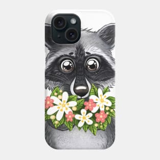 Raccoon with flowers Phone Case