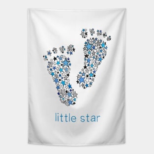 Little Star Cute Baby Feet - Blue Print Tapestry