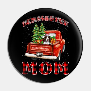 Christmas English Springer Spaniel Mom Santa Hat Truck Tree Plaid Dog Mom Christmas Pin