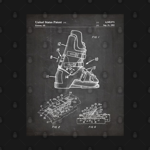 Ski Boots Patent - Skier Ski Lodge Chalet Art - Black Chalkboard by patentpress