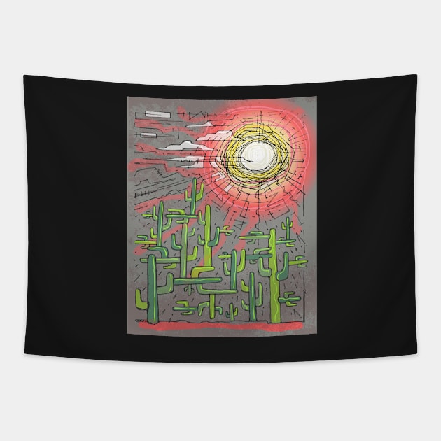 Cactus and sun vector illustration Tapestry by bernardojbp