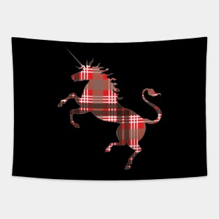 Scottish Red, Black and White Tartan Rearing Unicorn Silhouette Tapestry