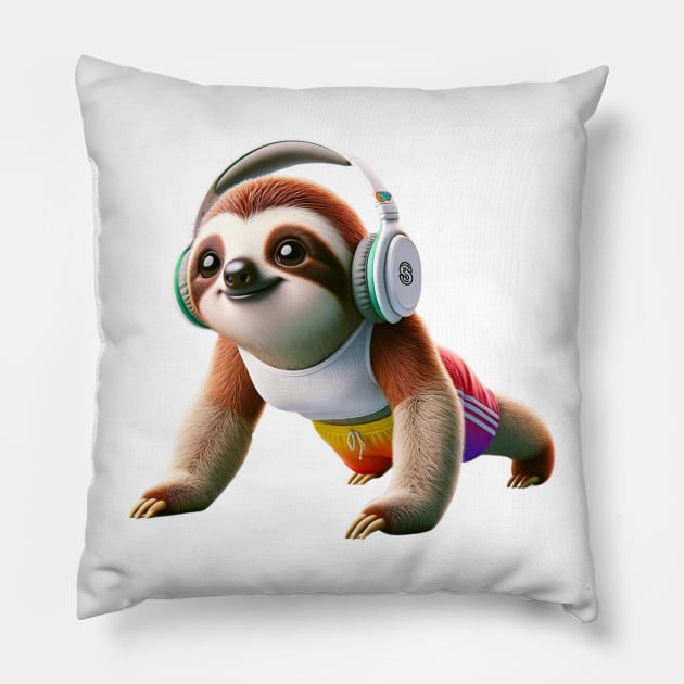 Groovy Sloth Beats – Slow Jams and Chill Vibes Tee Pillow by vk09design