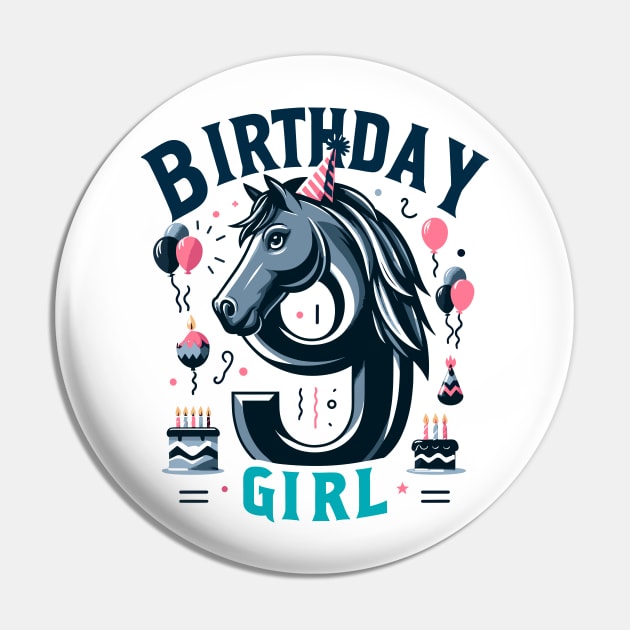 horse Lover 9th Birthday Nine Girl B-day 9 year old Pin by eighthinkstudio