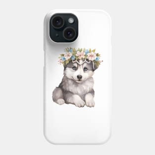 Watercolor Siberian Husky Dog with Head Wreath Phone Case