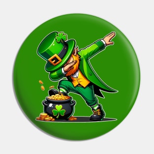 Funny Dabbing Leprechaun in dab dance pose on Pot of Gold Coins for St Patrick's Day Pin