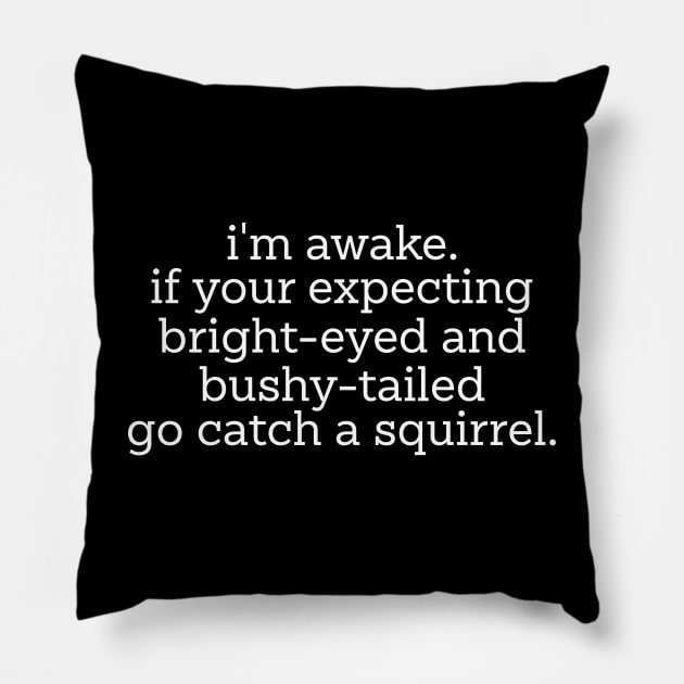 im awake if your expecting bright eyed and bushy tailed go catch a squirrel Pillow by ILOVEY2K