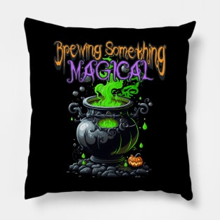 Cute Halloween Something Magical Brewing Gender Reveal Announcement Pillow