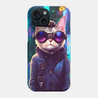 Techno Cat In Japan Neon City Phone Case