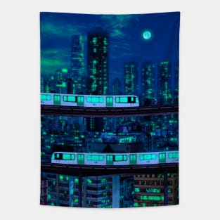 Skyscraper neon aesthetic Tapestry