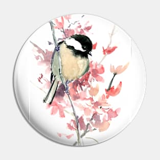 Chickadee and Cherry Blossom Pin