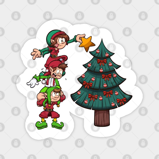 Christmas Elves Decorating Tree Magnet by TheMaskedTooner