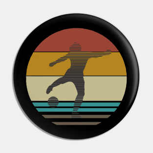 Retro footballer on 80s Rainbow sun Design Pin