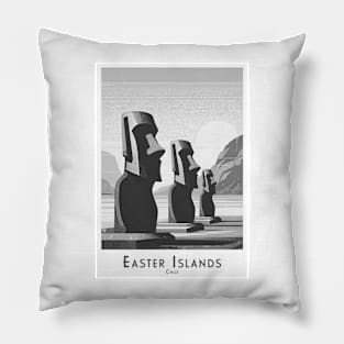 Mystical Easter Island Moai Statues - Chile in black and white Pillow