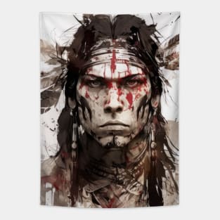 Native American Indian Portrait Warrior Painting Historic Adventure Tapestry