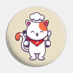 Cute Cat Chef Holding Fork And Spoon Pin