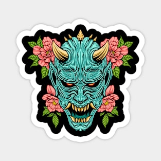 oni mask red green flower leaf skull Magnet