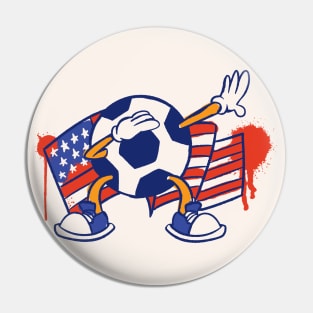 Dabbing Soccer Ball Cartoon USA American Flag Pin