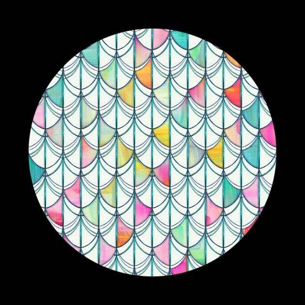 Pencil & Paint Fish Scale Cutout Pattern - white, teal, yellow & pink by micklyn