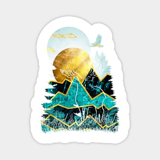 Golden Sun and Turquoise Marbled Mountains Magnet