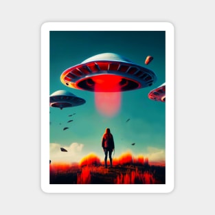 Woman and Aliens Ufo, digital Art Magnet