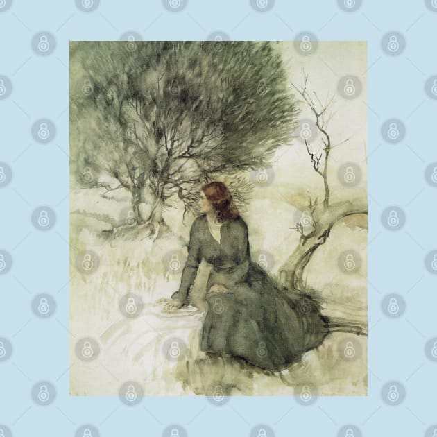 Girl sitting on the river bank  - Arthur Rackham by forgottenbeauty