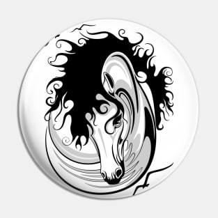 Horse Surreal Black and White Tattoo Style Portrait Pin