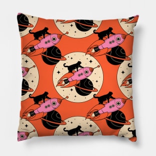 Space Walker Black Cat Pattern in orange Pillow