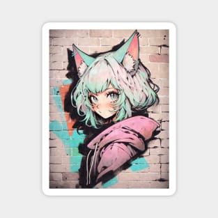 Kawaii Aesthetic  Pastel Nekomimi Anime Cat Girl Graffiti Art Style Magnet