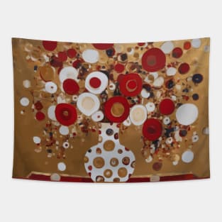 Red Gold and White Abstract Flowers in a White Vase After Klimt Tapestry