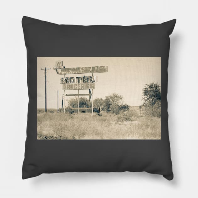 Weathered memoir Whiting Bros Motel sign along Route 66 Pillow by brians101