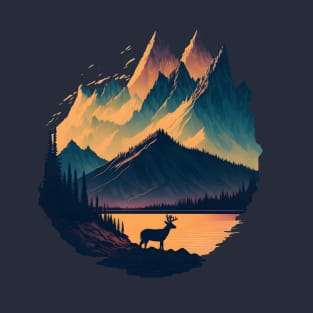 White Tail Deer Buck - Sunset Mountain T-Shirt