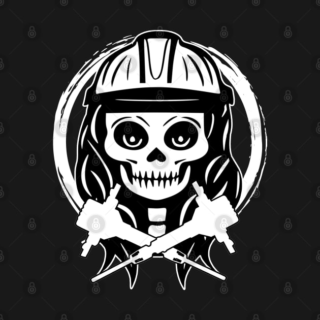 Fossicker Skull and Crossed Jackhammers White Logo by Nuletto